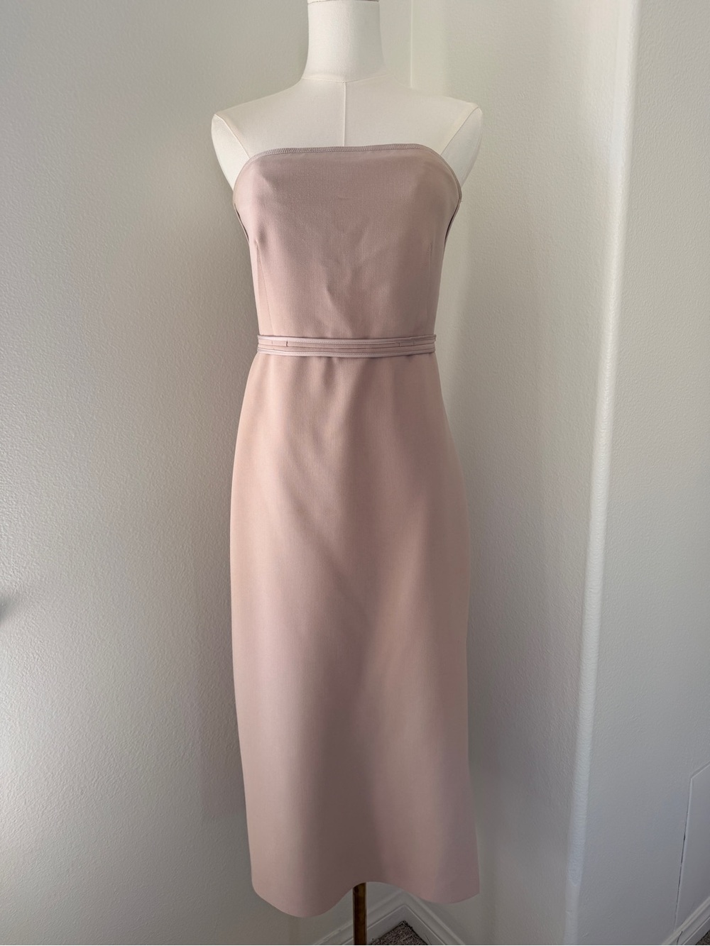 Elizabeth and James Strapless Blush Pink Midi Dress